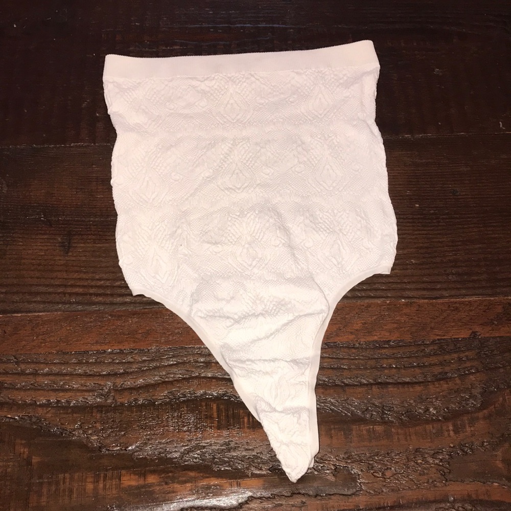 White thong strapless body suit